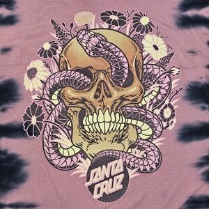 Santa Cruz Skull Snake Graphic Tie Dye Raw Cut Crop T-Shirt Pink Black Small
